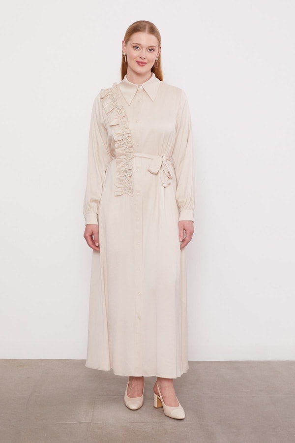 LevidorAÇIK BEJ Düğme Detaylı Cupra Elbise