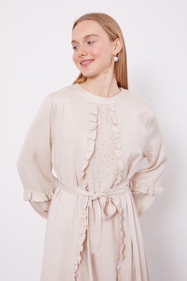 LevidorAÇIK BEJ Kuşak Detaylı Cupra Elbise