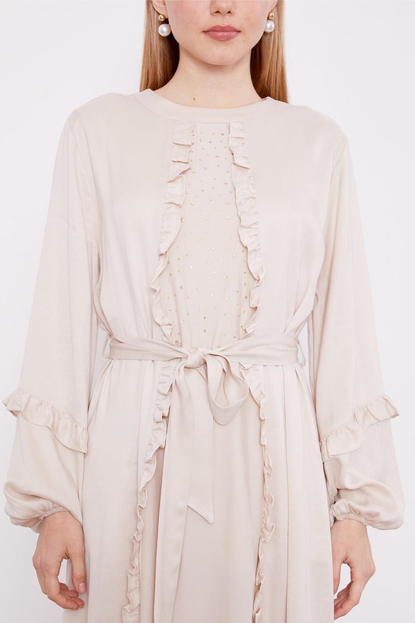 LevidorAÇIK BEJ Kuşak Detaylı Cupra Elbise