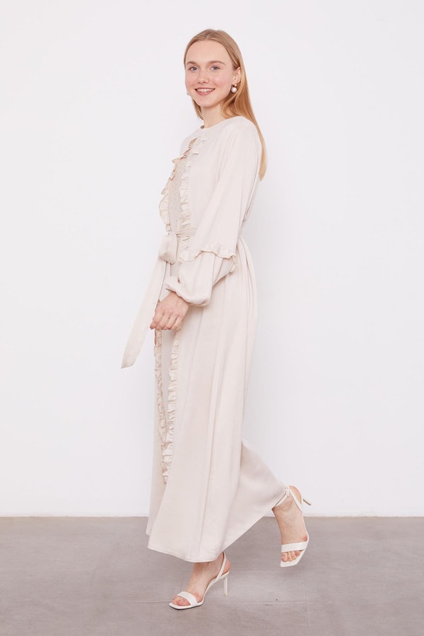 LevidorAÇIK BEJ Kuşak Detaylı Cupra Elbise