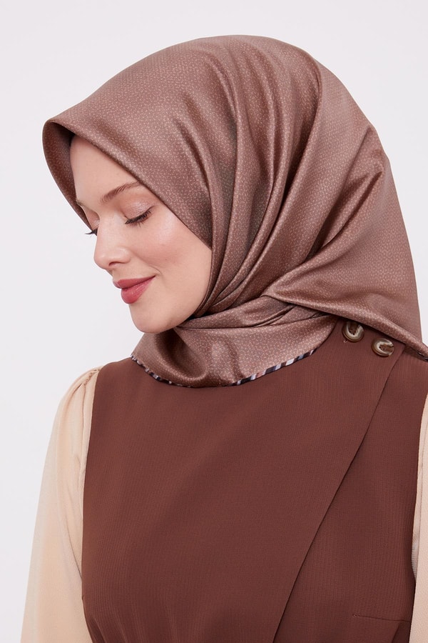 Levidoraçık kahve Benekli Twill İpek Eşarp