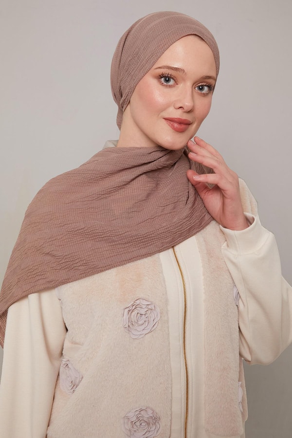 Levidoraçık kahve Kendinden Dokulu Natural Line Şal