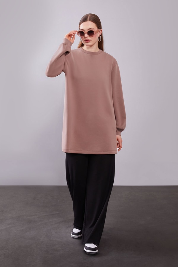 LevidorAçık Vizon Kol Manşetli Basic Sweat