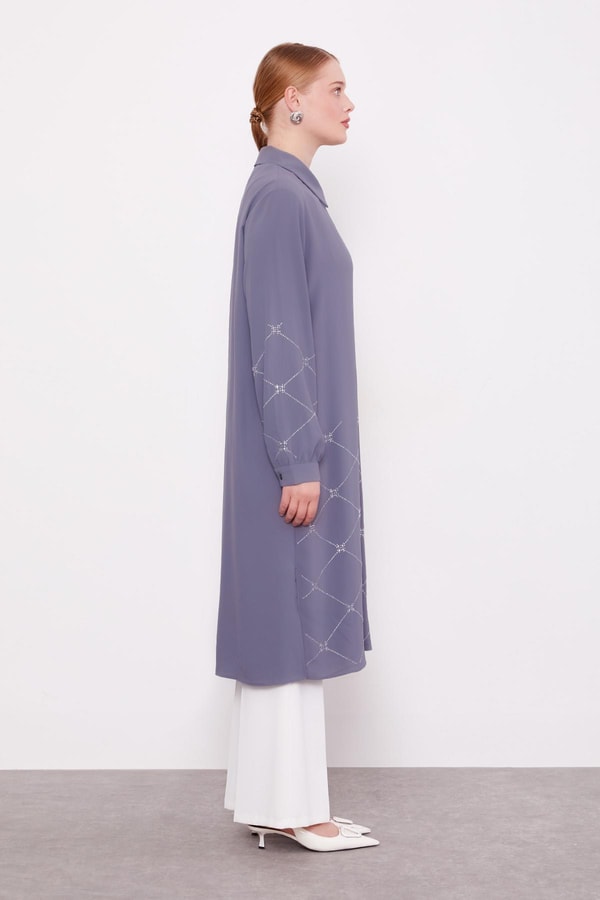 LevidorAntrasit Baklava Desen Taş Baskılı Tunik