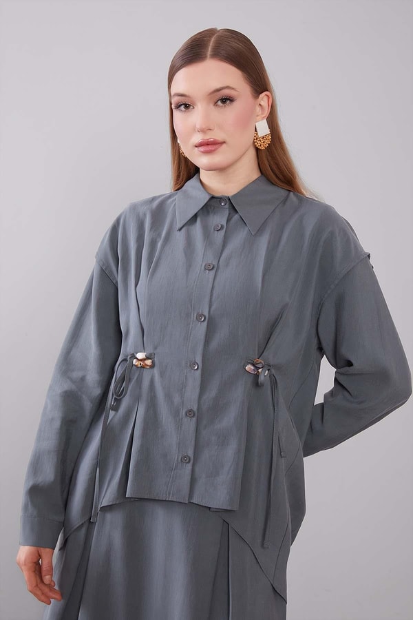 LevidorAntrasit Boncuk Bağlama Detaylı Etek Takım