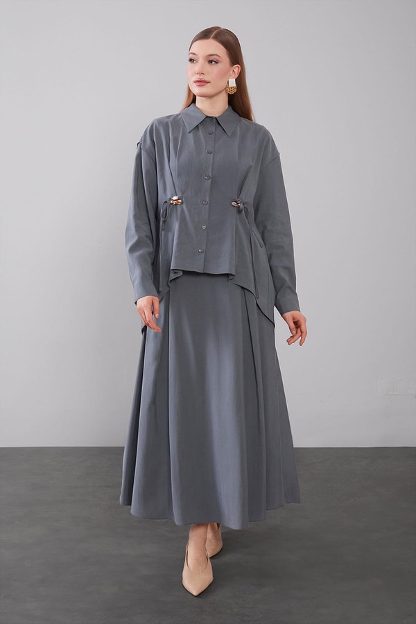 LevidorAntrasit Boncuk Bağlama Detaylı Etek Takım