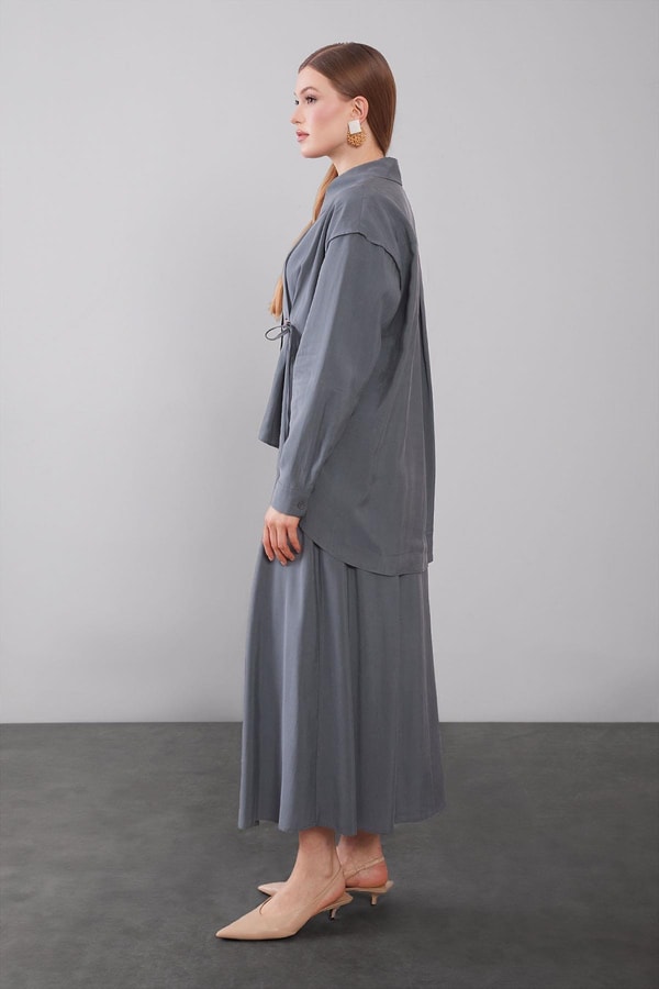 LevidorAntrasit Boncuk Bağlama Detaylı Etek Takım