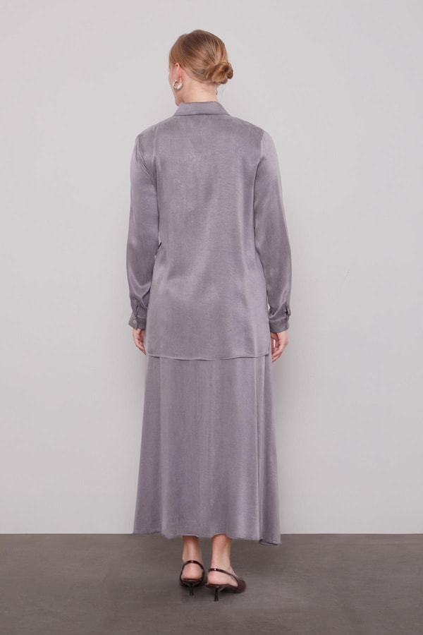 LevidorAntrasit Çapraz Düğme Detay Cupra Etek Takım