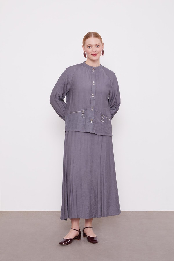 LevidorAntrasit Çift Düğme Detaylı Etekli Takım