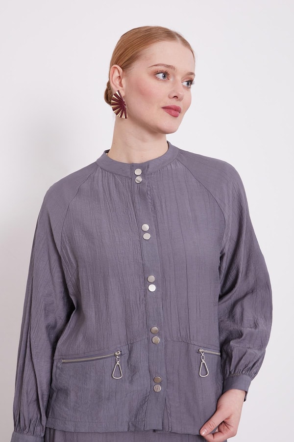 LevidorAntrasit Çift Düğme Detaylı Etekli Takım