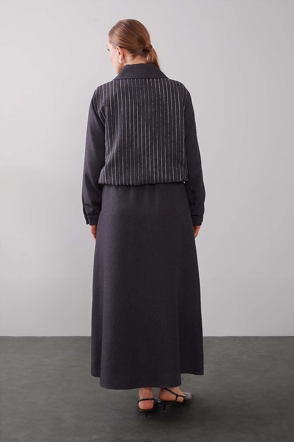 LevidorAntrasit Çizgili Üst Etek Takım