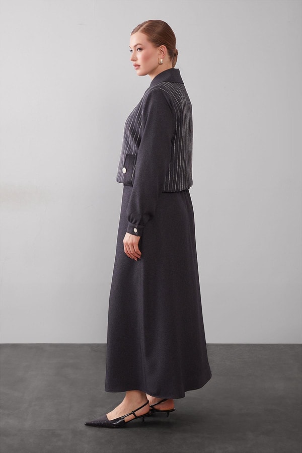 LevidorAntrasit Çizgili Üst Etek Takım