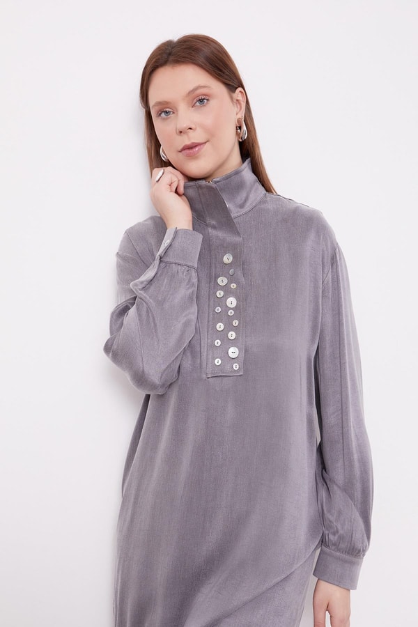 LevidorAntrasit Dik Yaka Düğme Detaylı Cupra İkili Takım