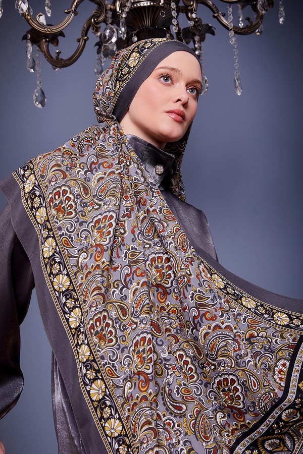 LevidorAntrasit Etnik Çiçekli Royal Şal