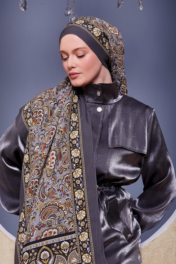 LevidorAntrasit Etnik Çiçekli Royal Şal