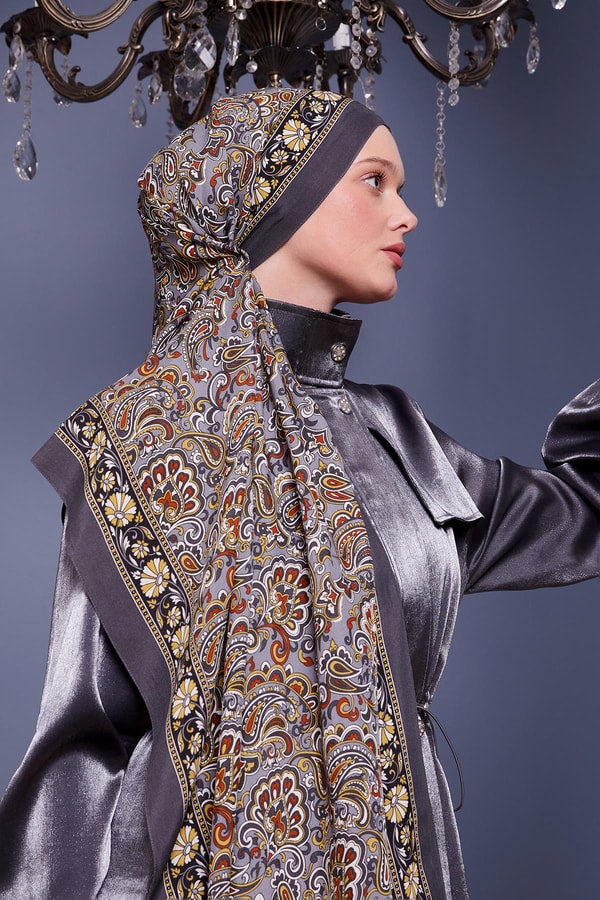 LevidorAntrasit Etnik Çiçekli Royal Şal