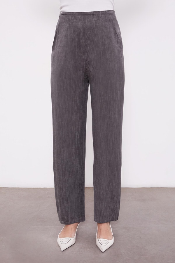 LevidorAntrasit Fermuar Yaka Düğme Cep Detaylı Tunik Takım