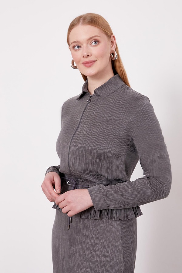 LevidorAntrasit Fırfır Detaylı Cupra Etek Takım