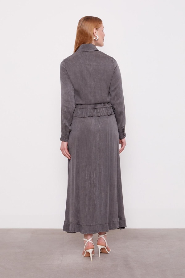 LevidorAntrasit Fırfır Detaylı Cupra Etek Takım