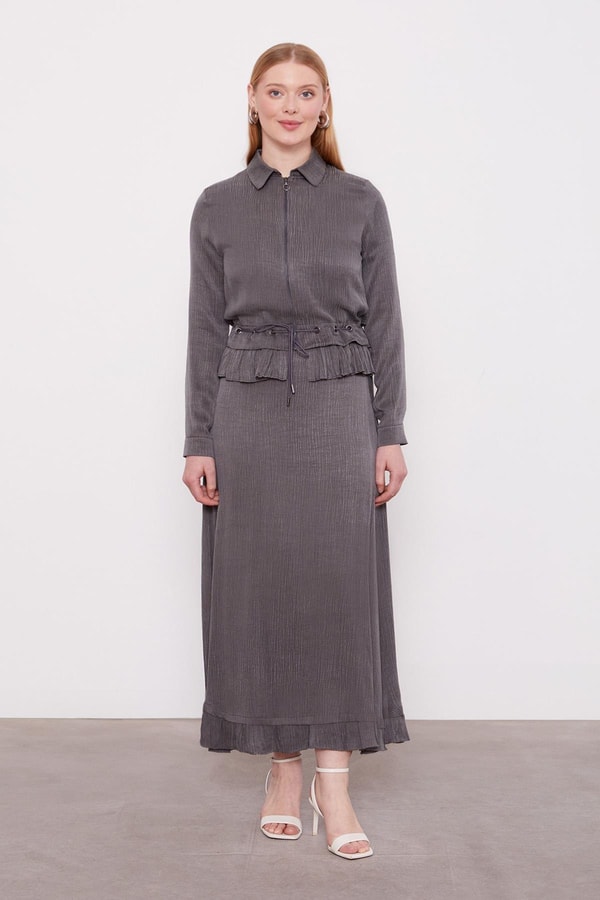 LevidorAntrasit Fırfır Detaylı Cupra Etek Takım