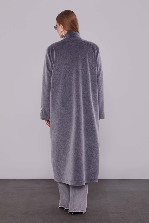 LevidorAntrasit Gold Aksesuar Detaylı Kürk Kaban