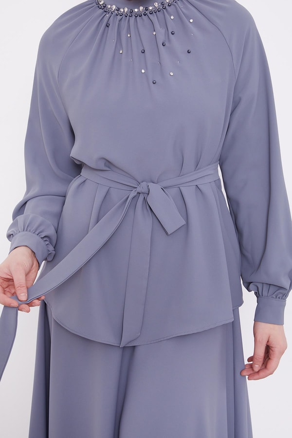 LevidorAntrasit İnci Yaka Detay Etek Takım