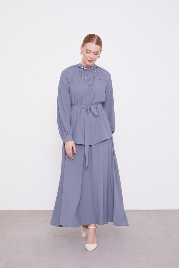 LevidorAntrasit İnci Yaka Detay Etek Takım