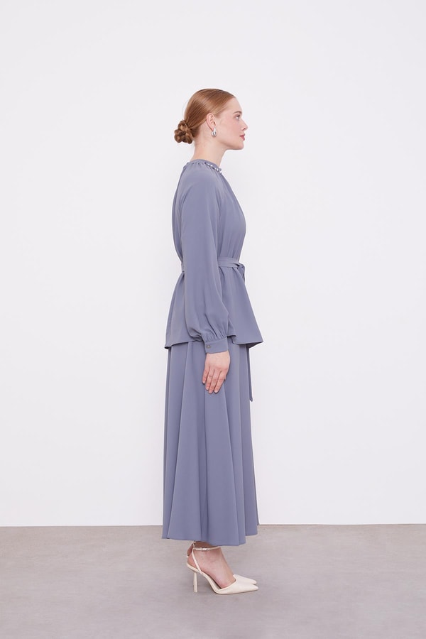 LevidorAntrasit İnci Yaka Detay Etek Takım