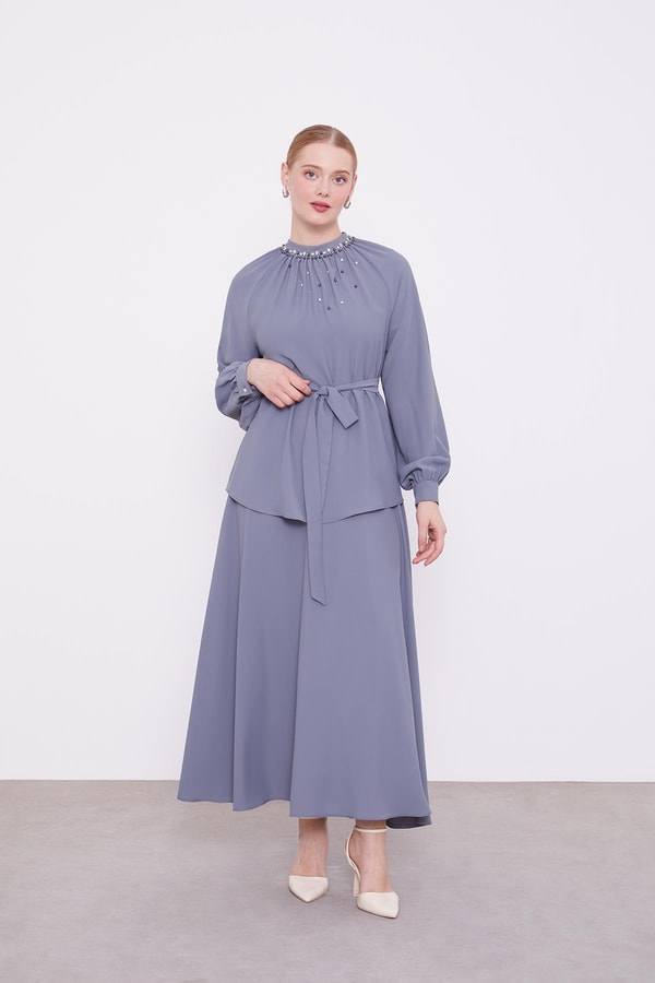 LevidorAntrasit İnci Yaka Detay Etek Takım