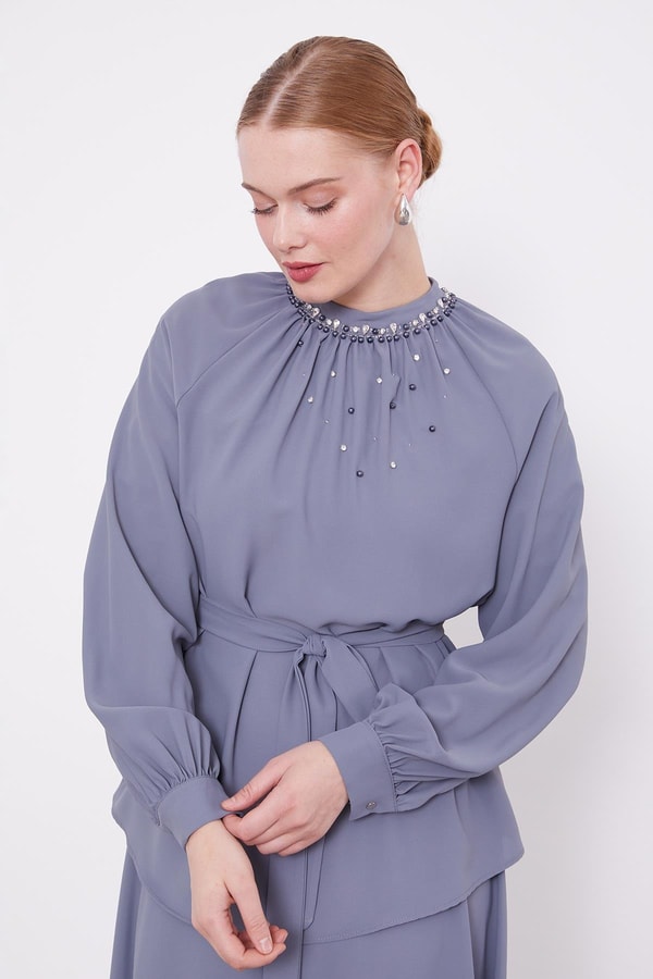 LevidorAntrasit İnci Yaka Detay Etek Takım