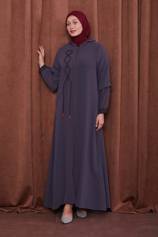 LevidorAntrasit Kapüşonlu İp Detay Ferace