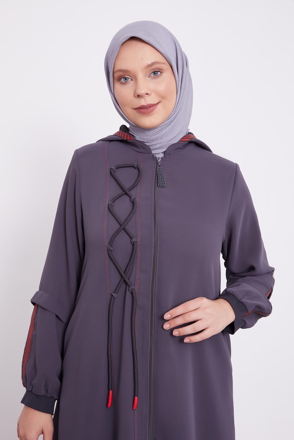 LevidorAntrasit Kapüşonlu İp Detay Ferace