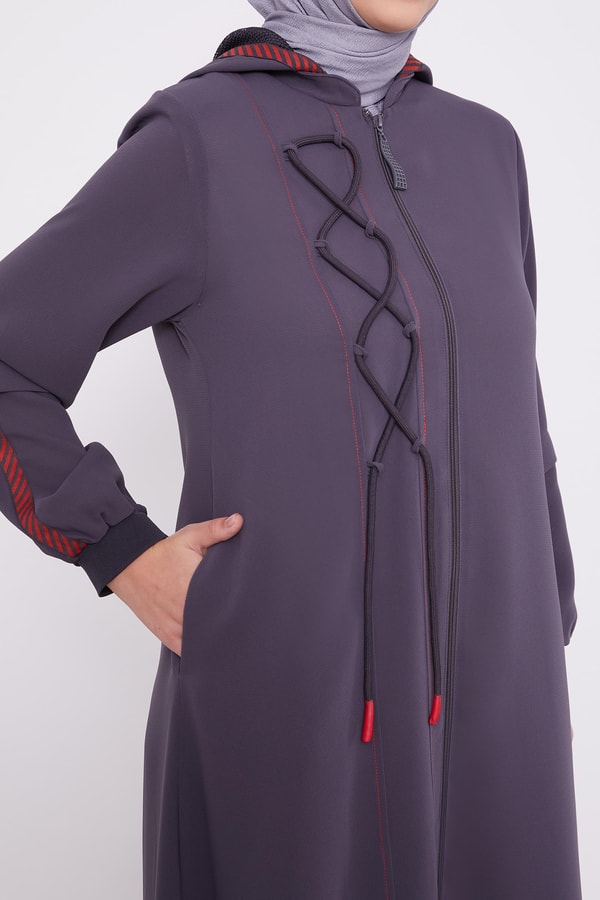 LevidorAntrasit Kapüşonlu İp Detay Ferace