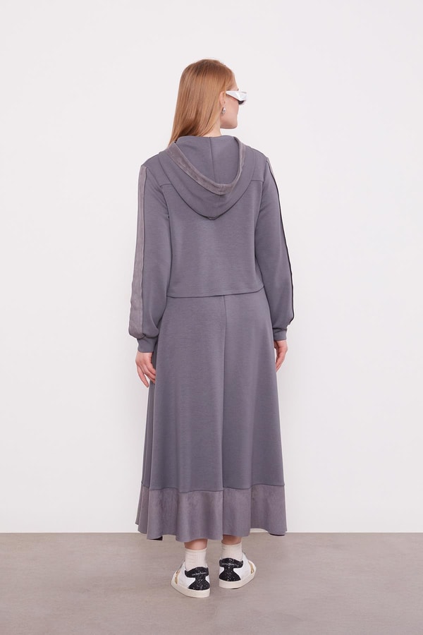 LevidorAntrasit Kısa Hırkalı Fermuar Kapamalı Etek Takım