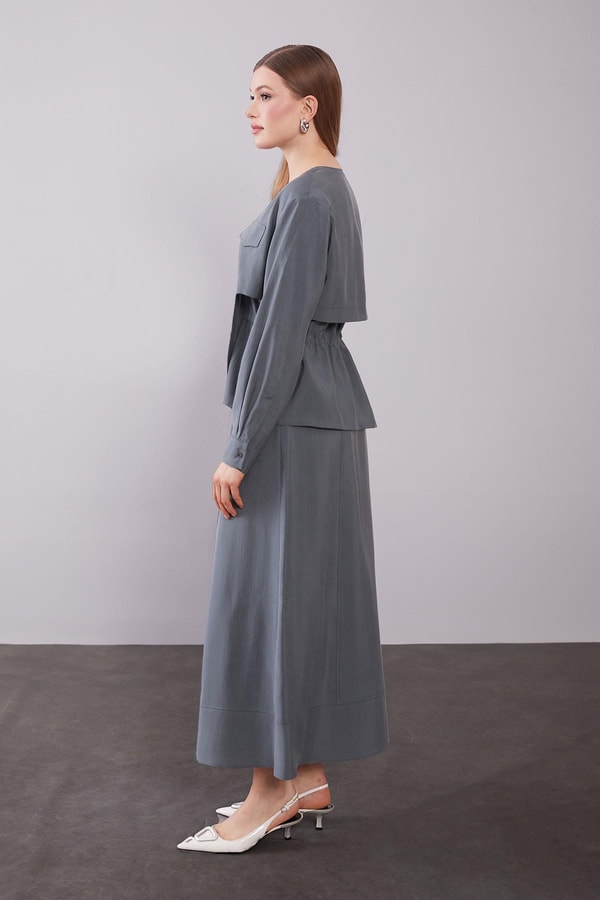 LevidorAntrasit Omuz Fermuar Detaylı Etek Takım