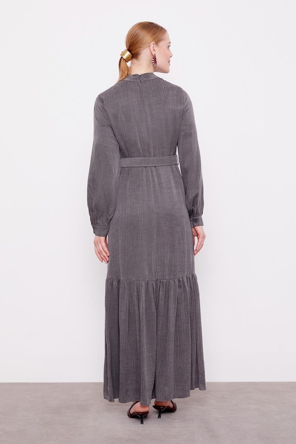 LevidorAntrasit Omuz Nakış Detaylı Cupra Elbise