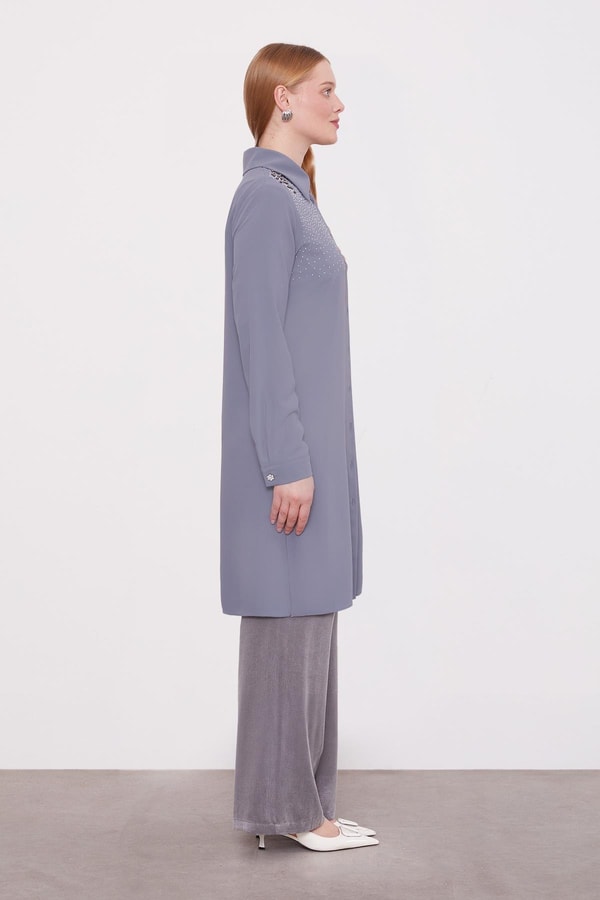 LevidorAntrasit Omzu Kare Taşlı Tunik