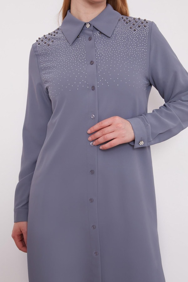 LevidorAntrasit Omzu Kare Taşlı Tunik