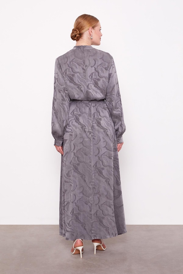 LevidorAntrasit Yakası Taş Detaylı Cupra Elbise