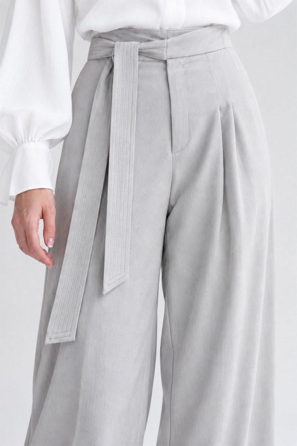 LevidorBağlamalı Kuşak Detaylı Pantolon Gri