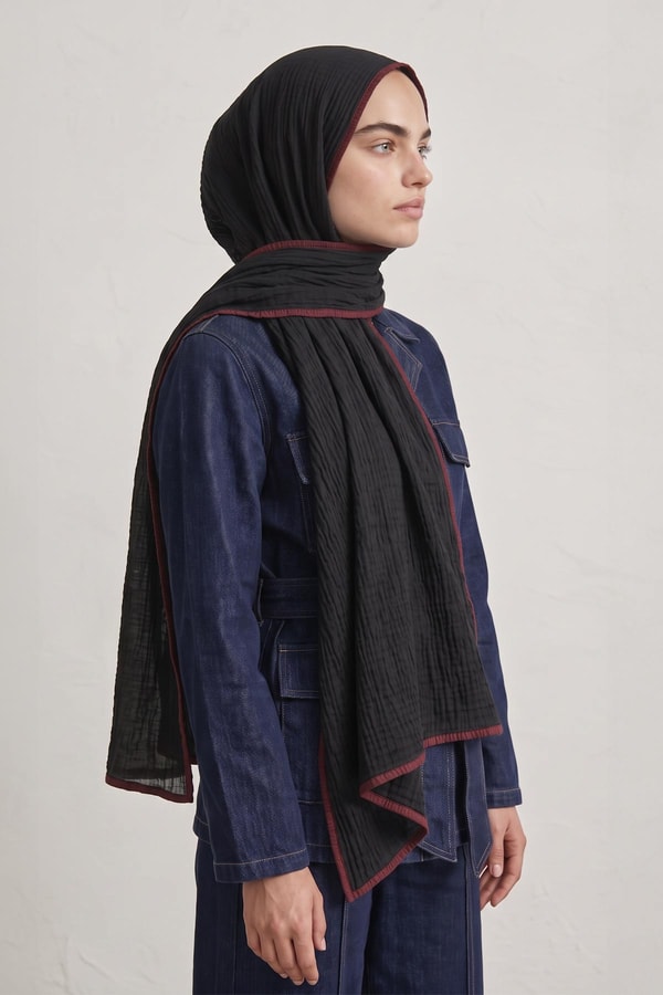 LevidorBasıc Müslin Şal Siyah - Bordo