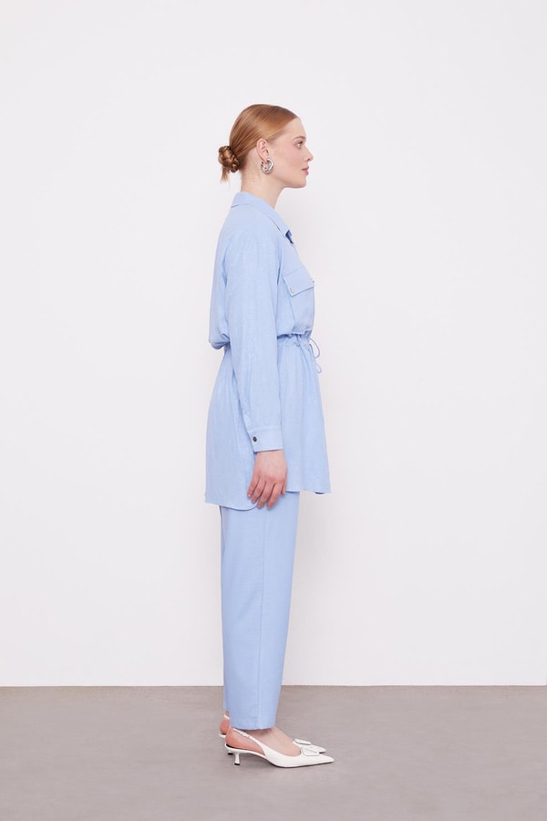 LevidorBebe Mavisi Beli Büzgülü Pantolonlu Spor Takım