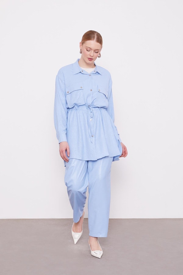 LevidorBebe Mavisi Beli Büzgülü Pantolonlu Spor Takım