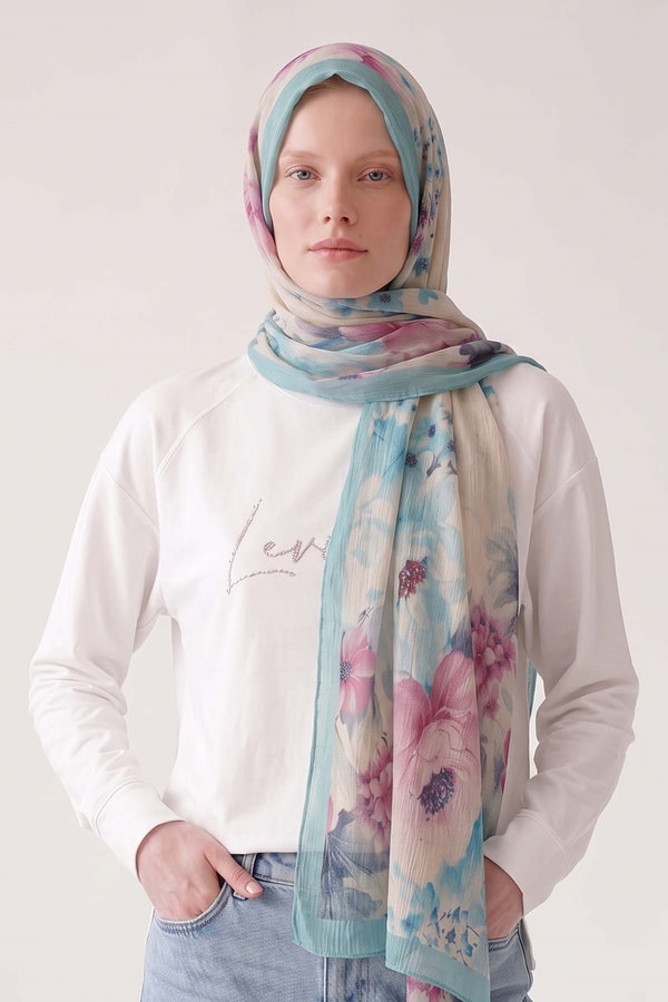 LevidorBebe Mavisi Çiçek Desen Müslin Şal