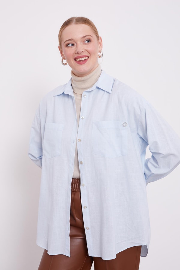 LevidorBebe Mavisi Dokulu Pamuk Gömlek