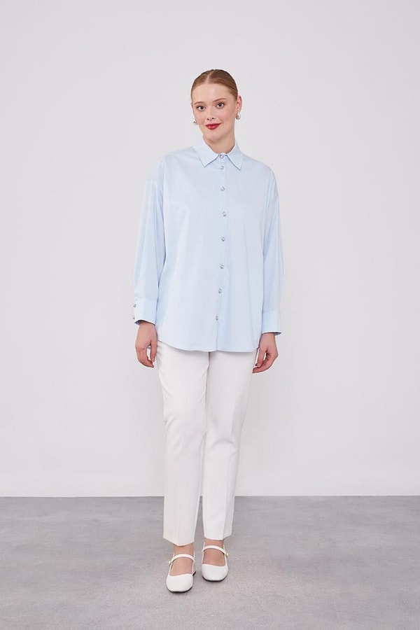 LevidorBebe Mavisi Düğme Detaylı Gömlek