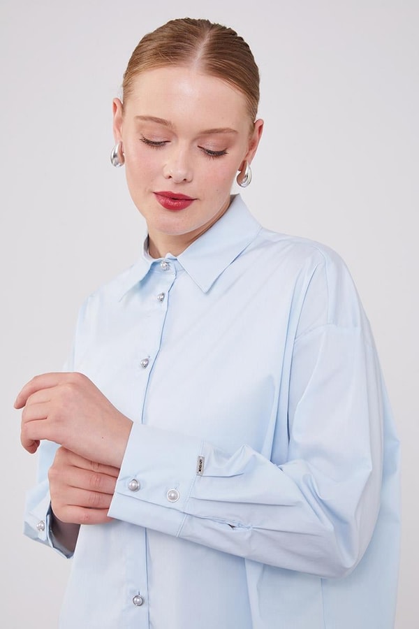 LevidorBebe Mavisi Düğme Detaylı Gömlek