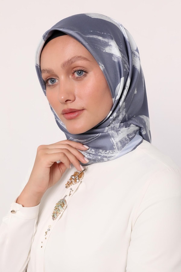 LevidorBebe Mavisi Fırça İzi Desen Twill İpek Eşarp