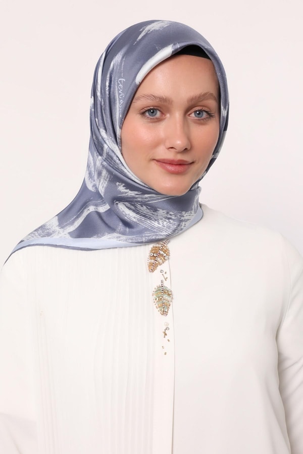 LevidorBebe Mavisi Fırça İzi Desen Twill İpek Eşarp