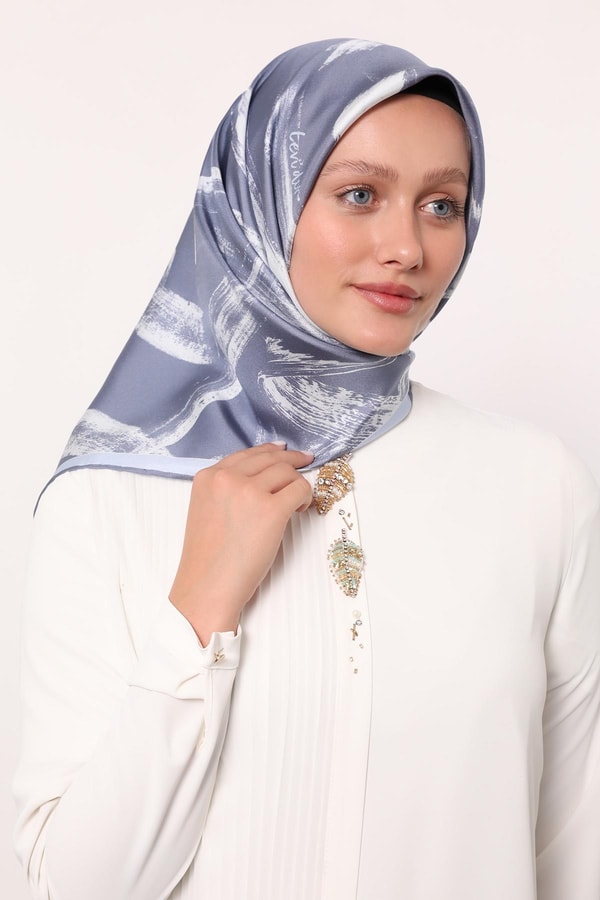 LevidorBebe Mavisi Fırça İzi Desen Twill İpek Eşarp